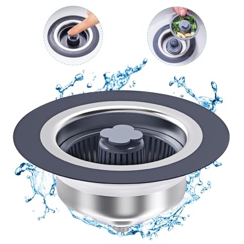 Excefore Kitchen Sink Drain Strainer Stopper Kits Upgraded 304 Stainless Steel 3-in-1 Pop Up Sink Stopper Clog-Free Basket Sink Strainer Kitchen Sinks Food Catcher for Standard 3-1/2 Inch