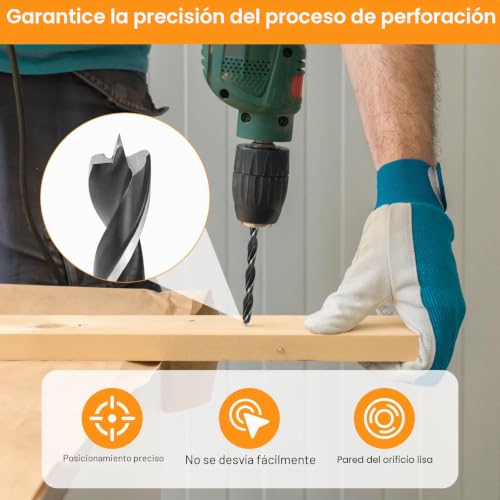 Miniatura 4 de Juego De Brocas Para Madera 4, 5, 6, 7, 8, 10, 12 Mm X 300 Mm De Largo, Brocas En Espiral Para Madera Dura, Madera Blanda Y Contrachapada