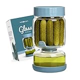 Yasvia Gurkenglas zum Umdrehen, 900ml Glas Einlegeglas mit Sieb Sanduhr, Pickle und Olive Jar Flip Food-grade PP Deckel und BPA Frei f&uuml;r Essiggurke Olive Kimchi Jalapenos Luftdichte Deckel