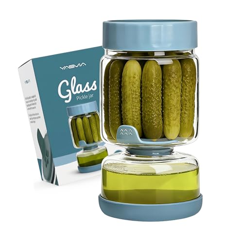 Yasvia Gurkenglas zum Umdrehen 900ml Glas Einlegeglas mit Sieb Sanduhr Pickle und Olive Jar Flip Food-grade PP Deckel und BPA Frei für Essiggurke Olive Kimchi Jalapenos Luftdichte Deckel