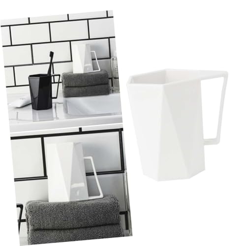 Unomor Plastic Toothbrush Tumbler Cups Creative Simple Geometric Mouthwash Cup with Handle for Bathroom Use Material for Water and Juice Elegant Design White