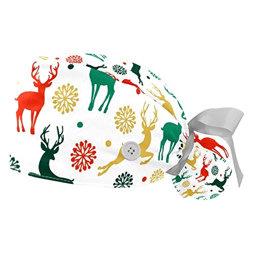 Chapeaux de travail motif Noël cerfs JDEZ respirants et bouffants pour hommes femmes lot de 2