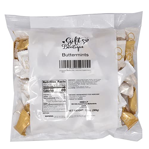 Gift Boutique Wedding 50Th Anniversary Butter Mints Candies Bags 100 Count Individually Wrapped Mint Candy 13 Ounce Bag (368 G) Goodies Treat Sweets Buttercream Gold Heart Party Favor Supplies Decor #TOP5
