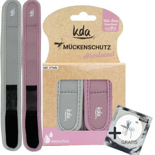 kda Mückenschutzarmbänder Uni DUO - 2 Armbänder 4 Nachfüller + GRATIS MÜCKENSCHUTZSTICKER - Sicherer Mückenschutz Moskito Insektenschutz - Outdoor Wandern Camping Sport Sommer Must Have - Grau/Rosé