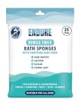 Endure Rinse Free Bath Shower Sponge - Body Wash Wipes for Bathing - Perfect for Camping, Festivals, Gym and Travel - Dry Sponge Wipes with Gentle Cleansing Soap. Just add Water (25 Per Pack).
