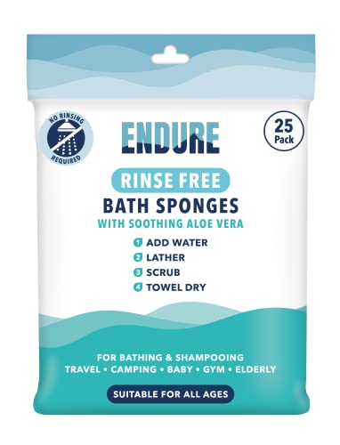 Endure Lingettes éponge de bain sans rinçage – Lingettes nettoyantes pour le corps pour le bain – Parfaites pour le camping, les festivals, la salle de...