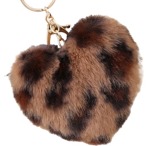 Porte-Clés de Pompons et de Faux Pompons Moelleux, Ornement en Peluche Léopard pour Femmes et Filles