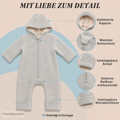 Hofbrucker® PREMIUM WOLL WALKOVERALLl | AUS 100% Merino Schurwolle mit Reißverschluss | Weicher Strapazierfähiger Walk-Anzug für Kleinkind & Baby | Für Herbst Winter & Frühling (Grau Melange, 86-92) – Bild 5