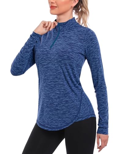 Terecey Haut de Running Femme 1/4 Zip à Manches Longues Sweatshirt Sport Léger Respirant Séchage Rapide Pull de Course Fitness Jogging Extérieur