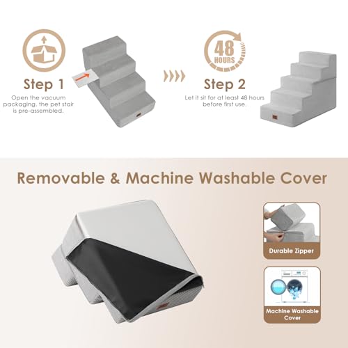Image of EHEYCIGA Dog Stairs for High Bed 22.5 inch H, 5-Step Dog Steps for Bed, Pet Steps for Small Dogs and Cats, Non-Slip Balanced Pet Ramp Indoor, Light Grey