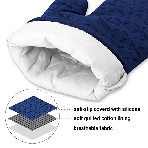 Image of KEGOUU Oven Mitts and Pot Holders 6pcs Set, Kitchen Oven Glove High Heat Resistant 500 Degree Extra Long Oven Mitts and Potholder with Non-Slip Silicone Surface for Cooking(Marine Blue)