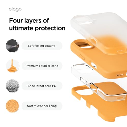 Image of elago Compatible with iPhone 16 Case, Premium Liquid Silicone Case, Full Body Protective Cover, Shockproof, Slim Phone Case, Anti-Scratch Soft Microfiber Lining, 6.1 inch (Orange)