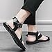QEOSNBX Men'S Soft Leather Flat Toe Ring Sandals With Adjustable Ankle Strap Buckle Fashionable Round Toe Comfortable Lightweight Non-Slip Gladiator Sandals For Casual Summer Beach Walking (Black,11)