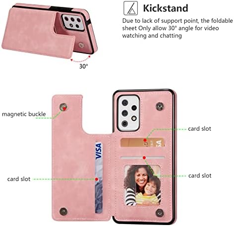 ZTOFERA Compatible with Samsung Galaxy A52 & A52s 5G Phone Case, Premium PU Leather Flip Wallet Matte Back Case with Card Holder Magnetic Clasp Stand View Shockproof Soft TPU Back Cover, Rose Gold
