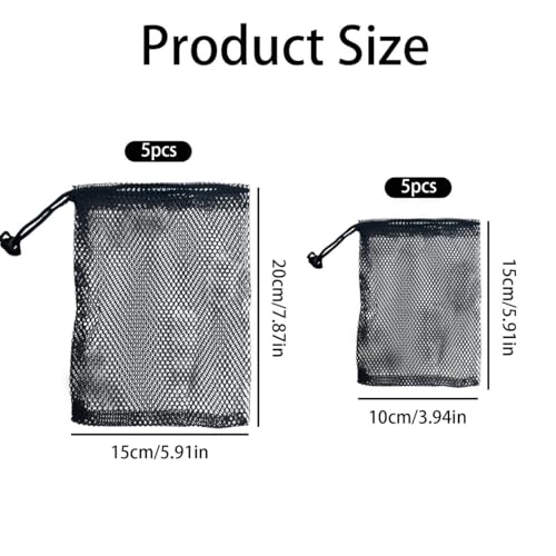 zuylikxy 10 PCS Nylon Mesh Drawstring Bags, (6 x 4 and 6 x 8) with Cord Lock Closure, Portable Travel Organizer Bags for Cosmetics, Toys and Small Accessories (Black) - Thumbnail 2