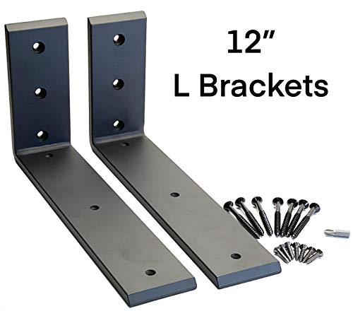 Image of Dmax Heavy Duty L Brackets for Shelves, Countertop Brackets, Wall Shelf Brackets, Metal Iron - Black, 12 inch x 6 inch x 2.5 inch, 2 Pack, Supports 300 lbs per Set, Wall Mounted, for Granite, Wood, Concrete