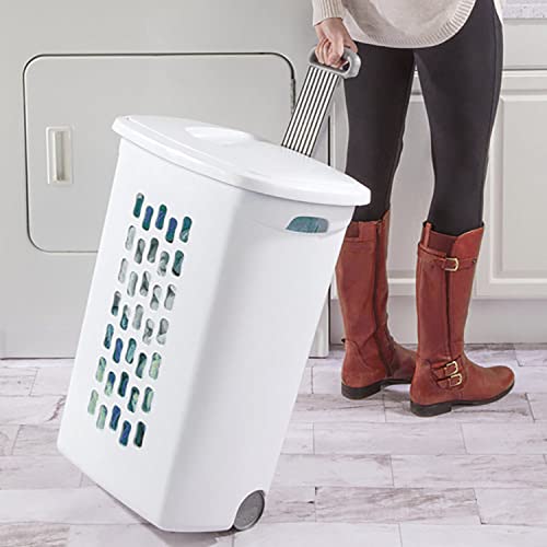 Sterilite Plastic Laundry Hamper With Lid And Wheels - Tall White Portable Rolling Laundry Basket With Wheels And Handle For Dirty Clothes Hamper, Wholesalehome Cloth Included #TOP5