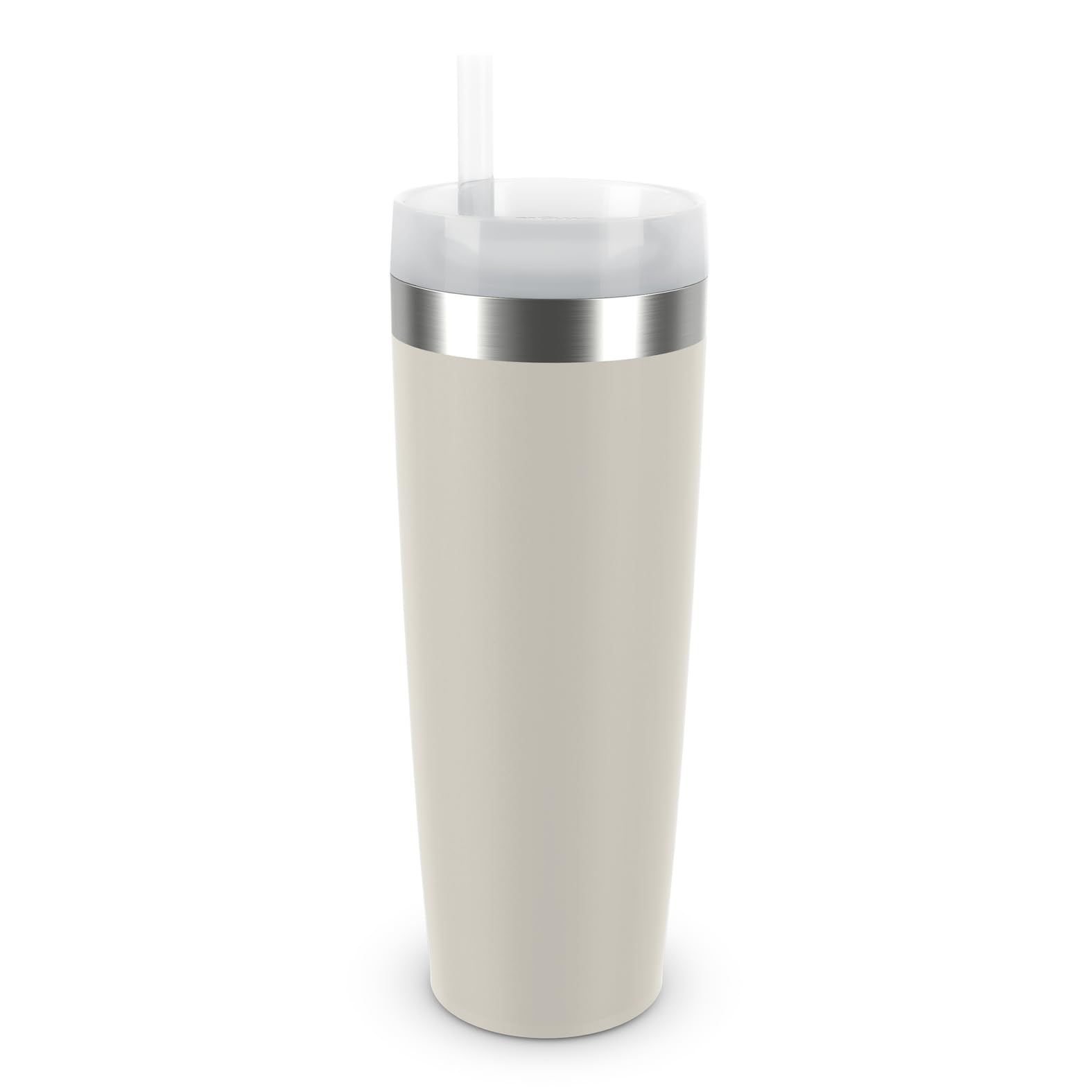 Emsa Travel Mug Cool Isolier-Trinkbecher, Fassungsvermögen von 0,5 L, aus Edelstahl, inkl. Strohhalm, 3 Deckelpositionen, herausragende Isolierung, Hellgrau, N2015800