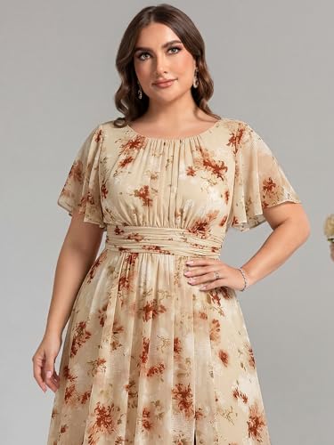 Image of Ever-Pretty Plus Elegant Formal Dresses for Curvy Women Round Neck Short Sleeves Chiffon Bridesmaid Mother of The Bride Dress