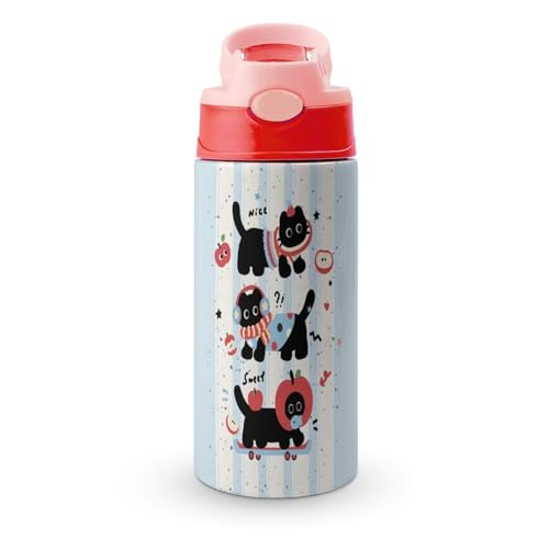 可愛い 猫 子供 水筒 ウォーターカップ 魔法瓶 スポーツボトル ポップアップ 漏れ防止 ステンレスボトル ティーカップ 保温 保冷 携帯便利 旅行 通勤 通学 大人 子供用 人気 プレゼント 350ml