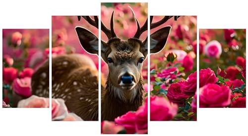 Diamond Painting Fleur de Cerf 5 Pièces | Kit Complet Adulte Grand Format 225x135cm E-5510
