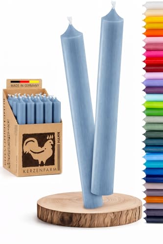 Stabkerzen Taubenblau Pastell-Blau - Premium Qualität [Made in Germany] - 10 Spitzkerzen durchgehend gefärbt - Ø 22mm 18cm Höhe - Kerzenfarm Hahn - lange Brenndauer (8+ Stunden)
