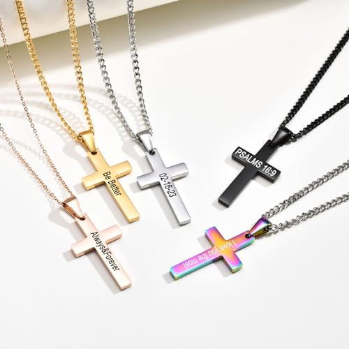 XUANPAI Cross Necklace,Custom Engravable Cross Pendant Necklace Easter Jewelry Christian Birthday Gifts for Men Women4