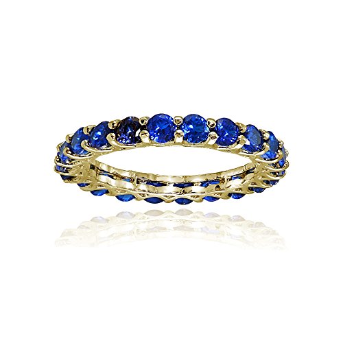 Ice Gems Sterling Silver Created Blue Sapphire 3mm Round-cut Eternity Band Ring