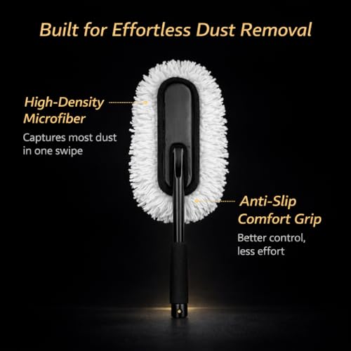 Image of Car Duster Microfiber Brush with Long Handle, Scratch-Free Exterior Car Dust Remover, Paraffin Wax Coated Fibers for Quick Dust Removal, Vehicle Cleaning Accessories