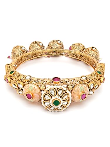 Image of Karatcart Traditional Royal Design Gold-Plated Red Stone Bridal Jhumka Bangles for Women