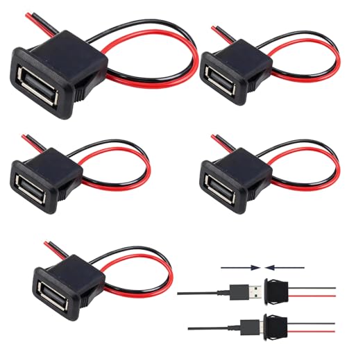 Bgfaquri 5 Pièces Prise USB 3A 2 Broches, Connecteur USB Femelle 2 Fils avec Boucle à Rainure à...
