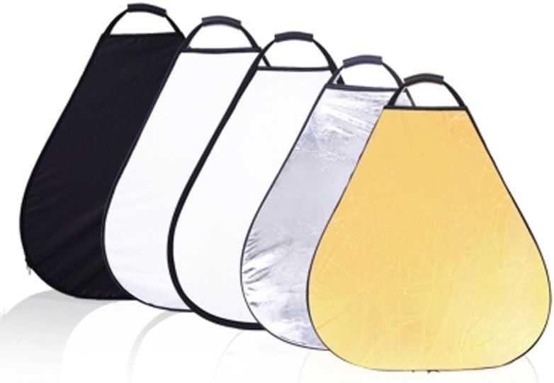 CÁMARA REFLEX Reflector de Fotografía Triangular 5 en 1 80cm | Oro Plata Blanco Transparente Negro | Agarre con una sola mano | Reflector de luz portátil y duradero con estuche de transporte (80 cm (31,5 pulgadas))