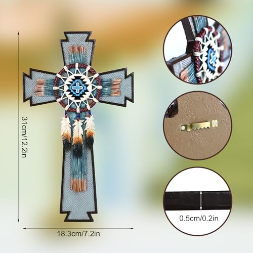 TALPGOD Dream Catcher Wall Cross with Feather for Southwestern Native American Decor,Western Wall Art Indian Decorations for Home,Dreamcatcher Native American Gifts Atrapasueños para Dormitorio