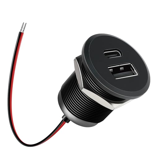 acegoo Prise USB 12V Chargeur USB Camping-Car Aluminium, Double Prise USB C Voiture PD3.0 et QC3.0 Charge Rapide pour Bateau Marine Camion Caravane, Sortie de...