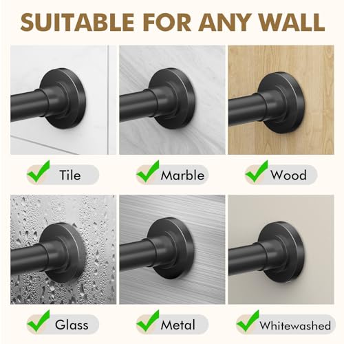 GXOACKJ Shower Curtain Rod Tension - 31-56 Inch Matte Black Adjustable Spring Tension Curtain Rod, Shower Curtain Rod for Bathroom No Drill, Non-slip, Stainless Steel