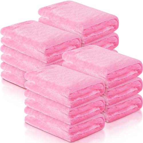 SmoothNovelty 12 Pcs Fleece Blankets for Girls Sleepover Party Soft Fuzzy Throw Blanket 40 x 60 Inch Warm Flannel Blanket for Teenager Bed Travel SPA Movie Party(Pink)