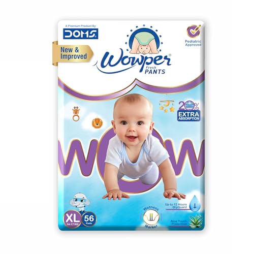 Image of Wowper Baby Diaper Pants | XL-56 counts | Wetness Indicator |Anti Rash |up to 12 hrs Absorption |14-17 Kg | Super Soft Diapers