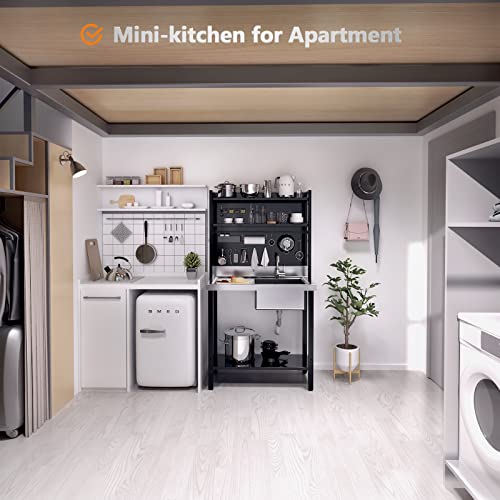 Image of VINGLI 67'' Commercial Sink with Drainboard and Adjustable Shelves Pegboard for Hanging Tools, 304 Stainless Steel Table Freestanding Utility Counter Restaurant, Garage Silver & Black 1