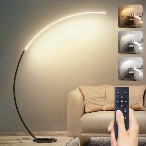 LED Stehlampe Dimmbar Bogenlampe Wohnzimmer, 25W Schwarz Stehleuchte...