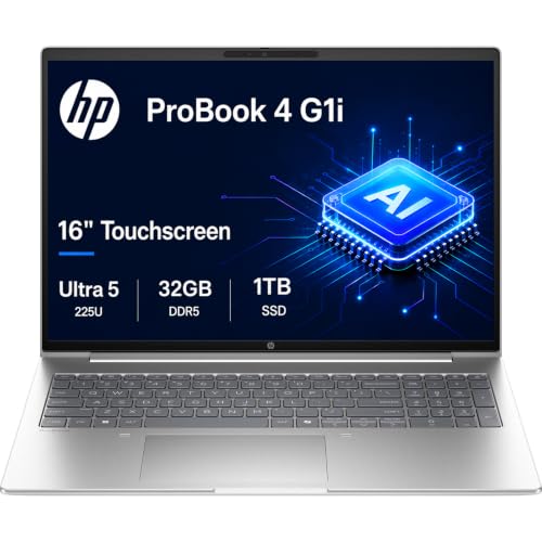 Image of HP ProBook 4 G1i Laptop, 16 inch Touchscreen, Ultra 5 225U, 32GB DDR5, 1TB SSD