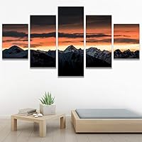 SIGNWIN 5 Panel Canvas Wall Art Sunset in The Mountains for Home Decorations Ready to Hang - 60