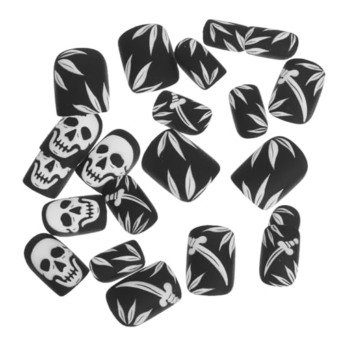 POPETPOP 24 Piezas Uñas Postizas Cortas de Halloween con Calavera Manicura Presionable Cobertura Completa Diseño Gótico Adhesivas para Fiestas y Uso Diario
