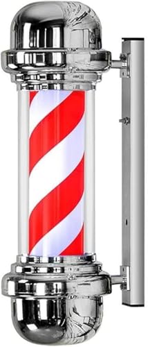 CVQJL Poste Barbero Giratorio Barber Pole Luces solares para Vallas, Luces para Postes de barbería, Luces LED para Postes de barbería, letreros de peluquería giratorios e iluminados de Estilo clásico
