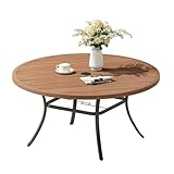 VICLLAX 53' Round Patio Dining Table for 6-8, Metal Outdoor Dining Table with Umbrella Hole for Patio, Garden, Balcony, Walnut
