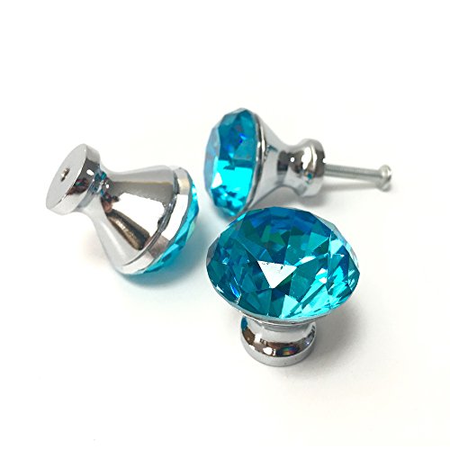 Anjuu 10 Pcs 30Mm Silver Plated Base Diamond Shape Crystal Glass Cabinet Knobs With Screws Drawer Knob Pull Handle Used For Kitchen, Dresser, Door, Cupboard (Azure) #TOP3