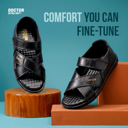 Image of DOCTOR EXTRA SOFT Orthopedic Diabetic Comfortable Dr Sole Footwear Daily Use Casual Wear Stylish Black Cushioned Adjustable Strap Sandals for Men's-Gents & Boy's L-12