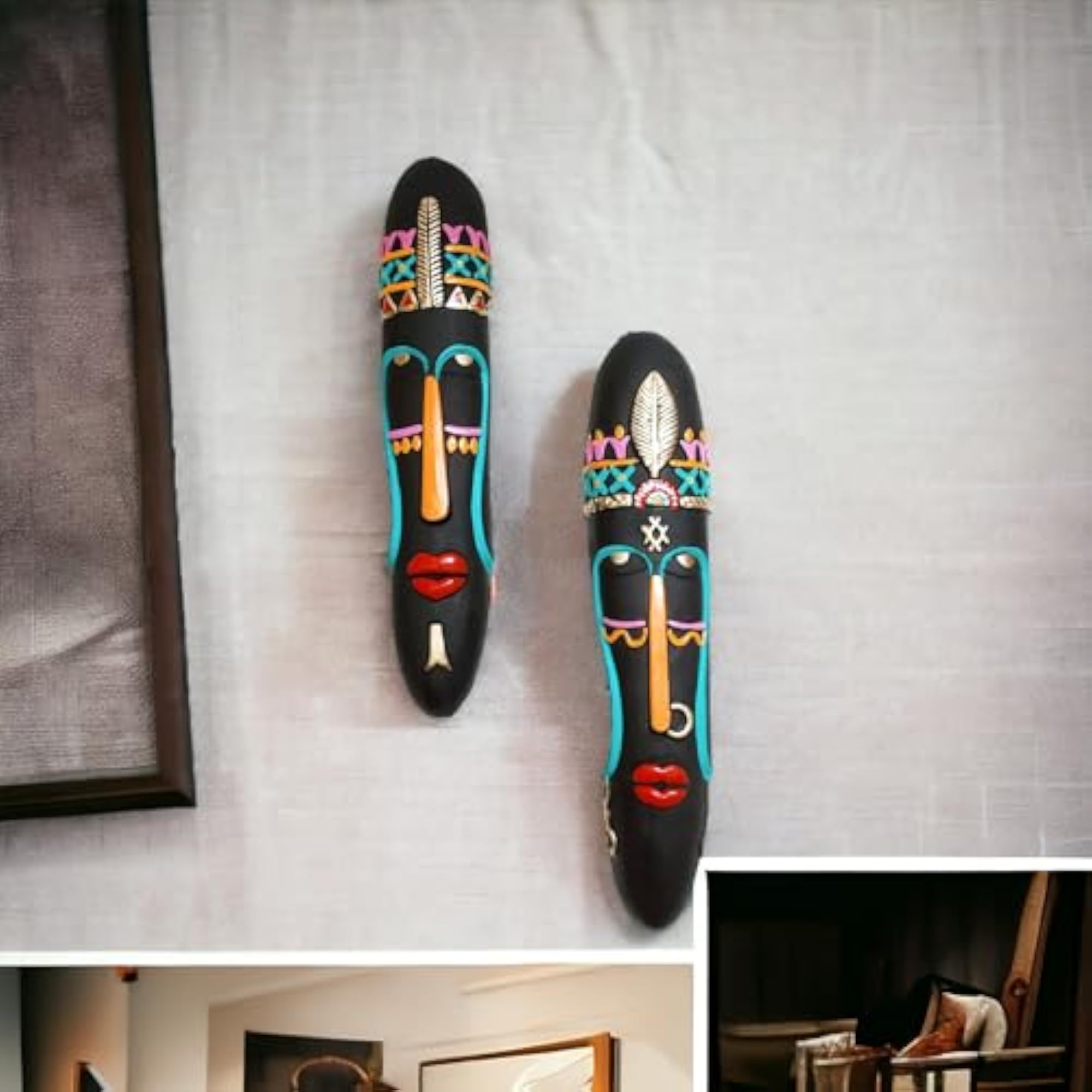 Handcrafted Terracotta Tribal Feather Mask for Home Décor