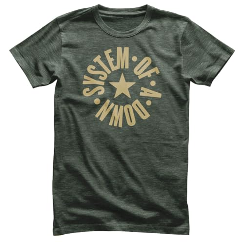 Image of System Of A Down Officially Licensed Circle Star Logo Mens T-Shirt (Olive Heather), X-Large