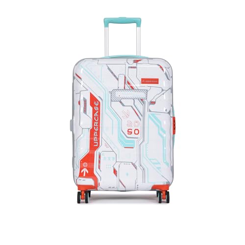 Image of uppercase Polyester Cyber Punk (Medium) 66Cms|Check-In Inline Trolley Bag For Travel|Polycarbonate Hardshellsided Printed Luggage|Combination Lock|8 Wheel Inline Trolley Bag |(White),H-65.5 cms,Large