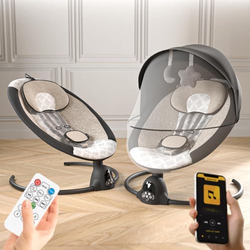 Image of BAYBEE Electric Baby Swing Cradle for New Born Baby | Rocker for Babies with Adjustable Speed & Safety Belt | Automatic Swing Cradle with Mosquito Net, Music & Toys for Infant Boys Girls (Black)